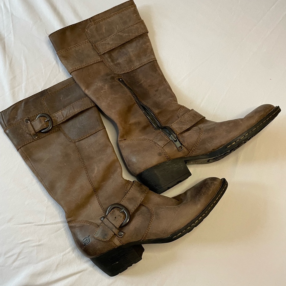 Born Brand brown leather mid calf boots size 6.5